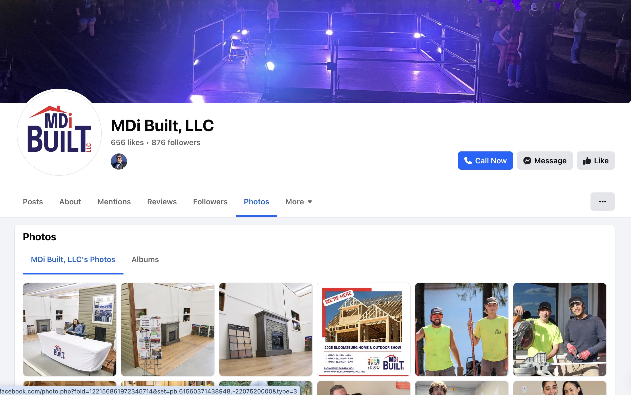 Screenshot of MDiBuilt Facebook page displaying company updates and customer engagement