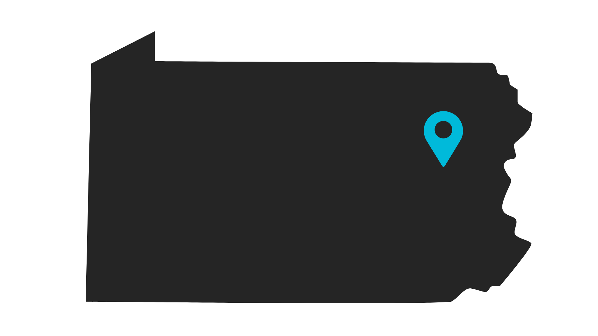 Black silhouette of Pennsylvania with a location icon marking Ink & Arrow’s digital marketing services area.