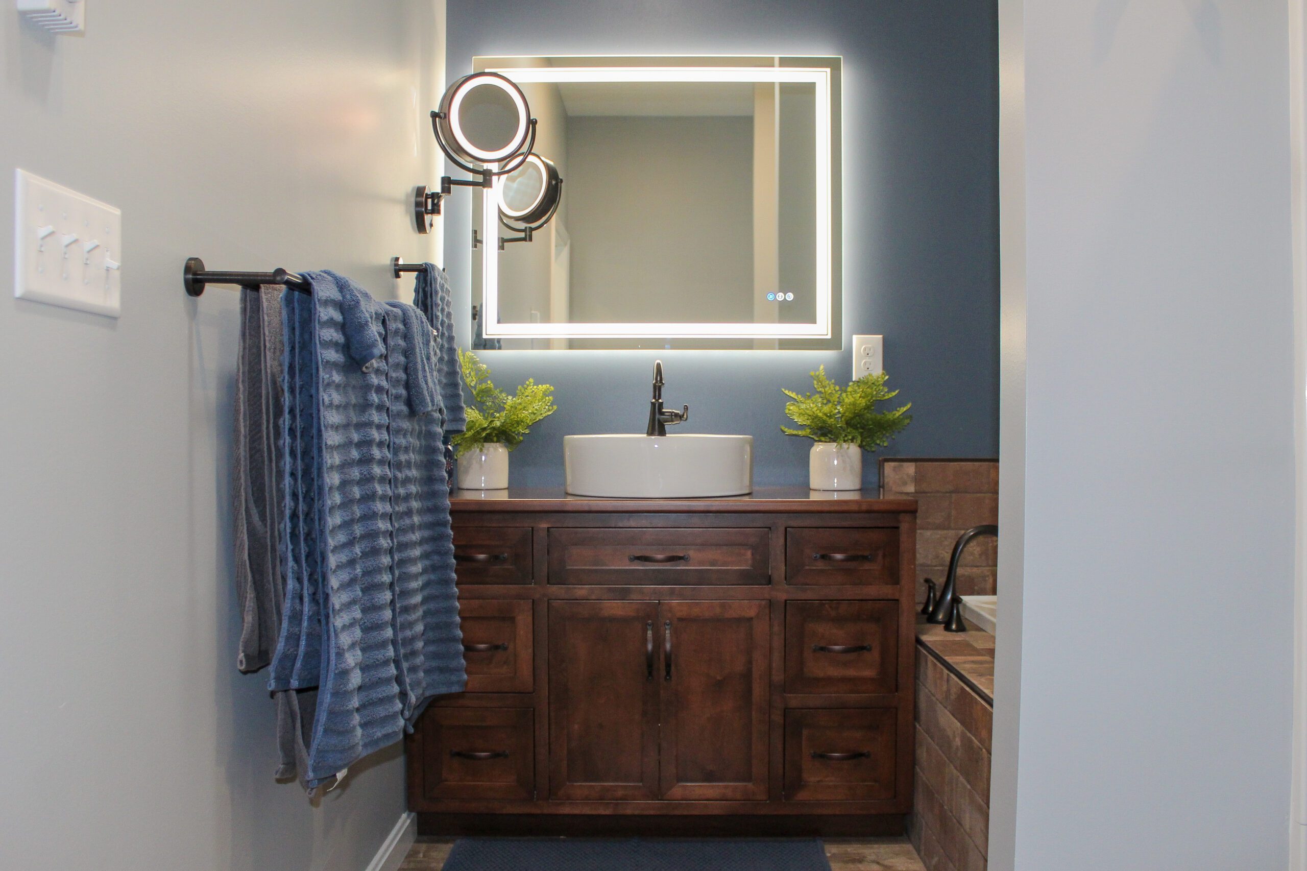 Professional photo of a modern bathroom featuring sleek fixtures and clean design