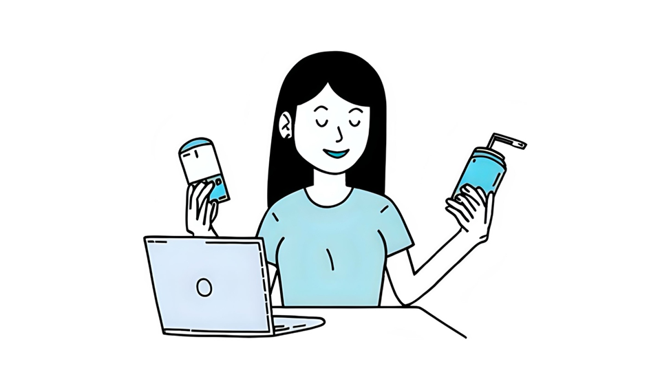 Viewer engaged with mobile video marketing - Ink & Arrow Marketing Co. Cartoon woman watching a promotional video on her phone, showcasing video marketing in action.
