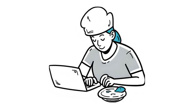 Chef uploads video to social media - Ink & Arrow Marketing Co. Cartoon chef shares product videos online, showing how video production services help brands grow through authentic content.