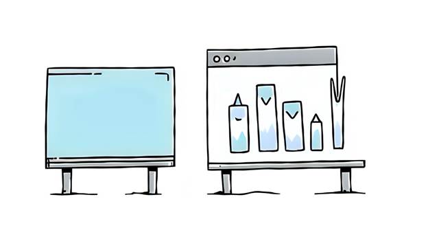 Computer showing video marketing results - Ink & Arrow Marketing Co. Cartoon computer displaying video marketing analytics to track engagement and boost conversions.