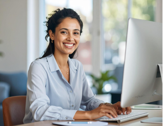 Woman checking social media success using SEO best practices for ranking and indexing