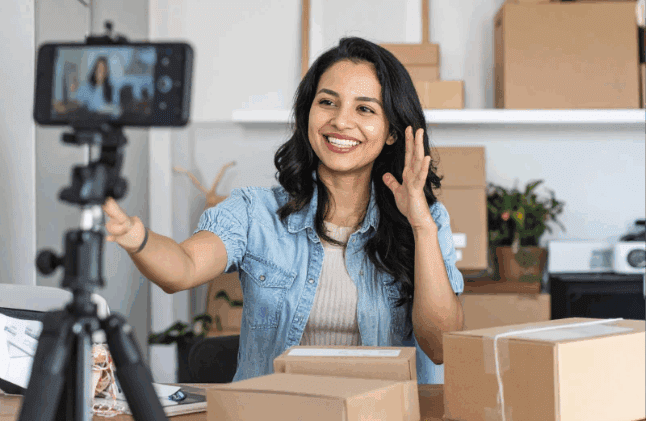 Home Business Owner Using Google SEO Best Practices - Ink & Arrow Marketing Co. Lady creating social media content at home using Google SEO best practices